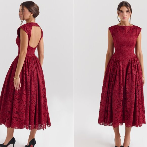 debutante backless midi dress house of cb Red Long Mermaid Backless Prom Dress with Spaghetti Straps main image 1